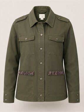 a new day Olive Utility Jacket Beaded Embellished Military Jacket Large